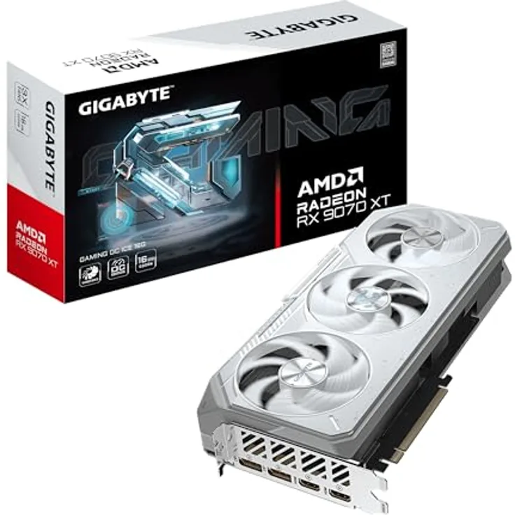Gigabyte RX 9070 XT GAMING OC ICE 16G, Grafikkarte mit 16 GB GDDR6-Speicher, PCIe 5.0, aktive Kühlung mit drei Lüftern, maximale Auflösung 7680 x 4320 Pixel