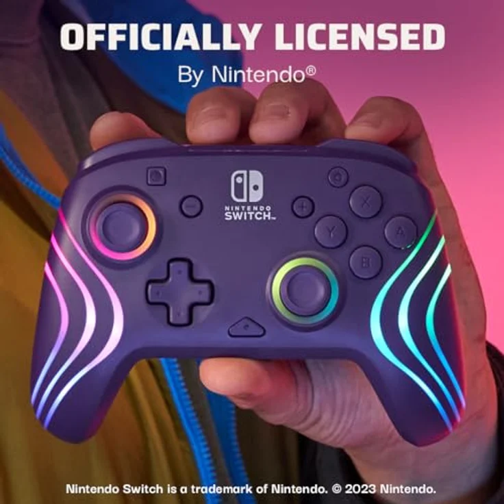 PDP Nintendo Switch Lila Afterglow Wave Wireless Controller, kabellos mit RGB-Beleuchtung und programmierbaren Rückentasten – Bild 5