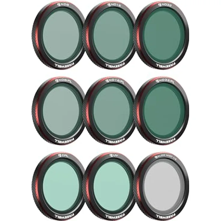 Freewell Magnetfilter für DJI Neo 2, 9er-Pack mit ND8, ND16, ND32, ND/PL, CPL, UV, Black Glow Mist, magnetische Befestigung und Blendreduzierung