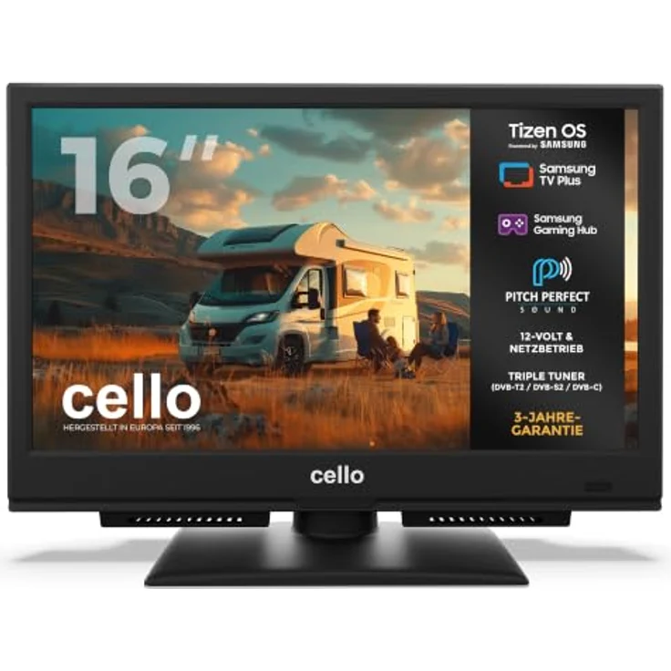 Cello 16" Tizen OS Smart Camping LED TV, Full HD, Triple Tuner, Pitch Perfect Sound, 12V/24V/230V Multispannung – Bild 1