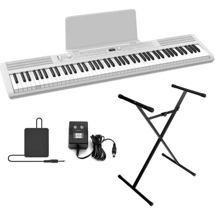 Artesia PE-88 Digitalpiano, tragbares Stage Piano mit 88 Tasten, Begleitautomatik und Keyboardständer, Weiss