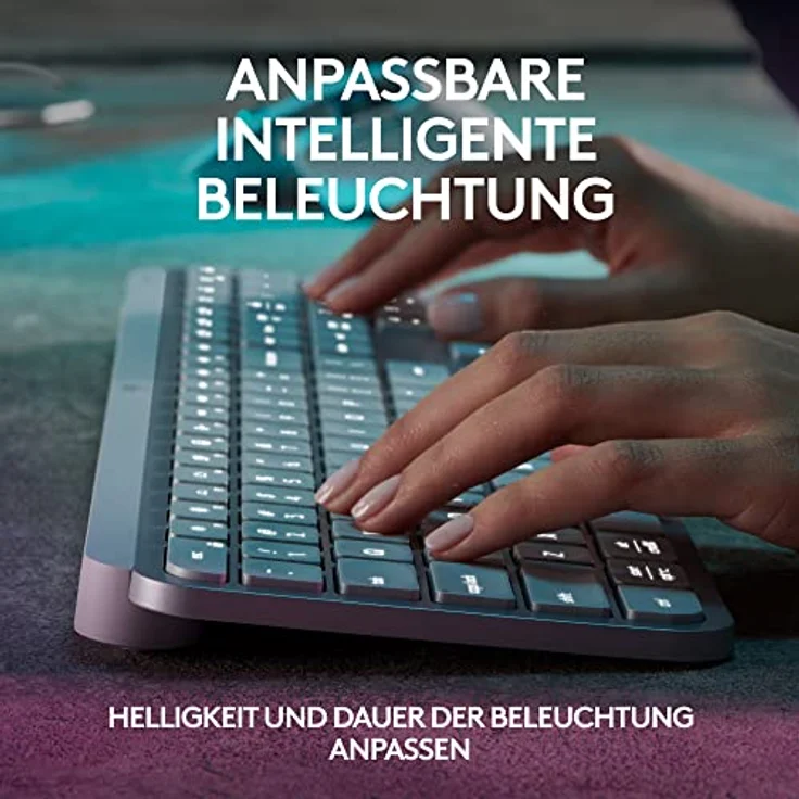 Logitech MX Keys S kabellose Tastatur, Low Profile, Fluid Quiet Typing, Programmable Keys, Backlighting, Bluetooth, USB C Rechargeable, für Windows PC, Linux, Chrome, Mac, Deutsches QWERTZ,Pale Grey – Bild 4