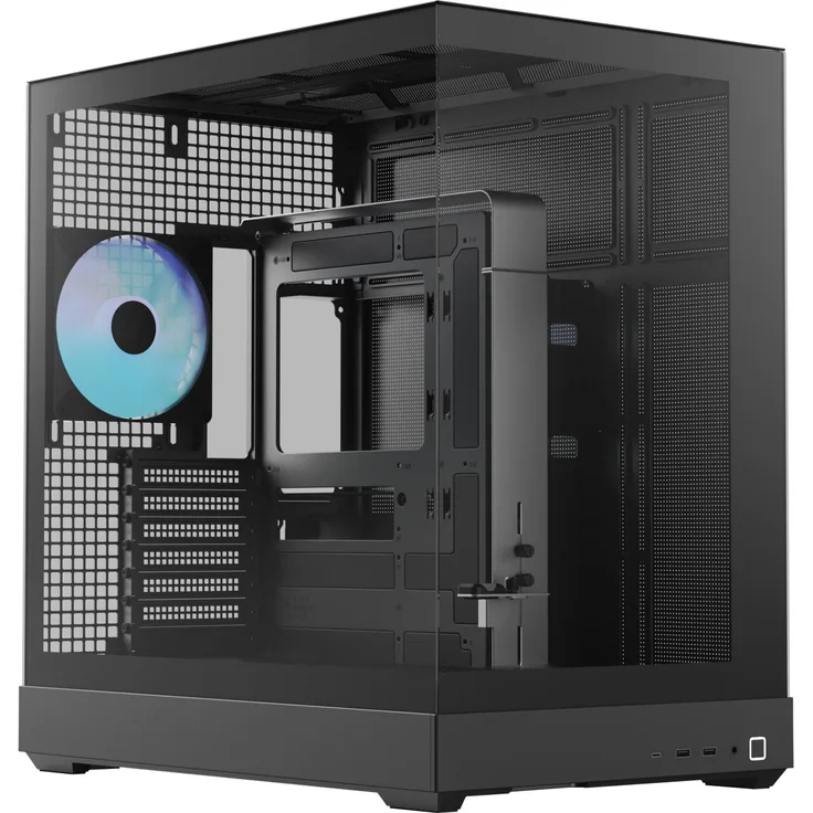 APNX V2-F-BK-v1, Tower-Gehäuse mit 3x Tempered Glass, X-Pand Flow Design, Unterstützung für bis zu 13 Lüfter, schwarz