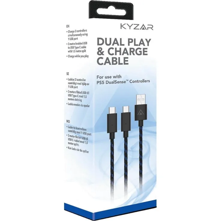Kyzar Play and Charge Kabel für PS5, kompatibel mit PS5-Controllern, schwarz
