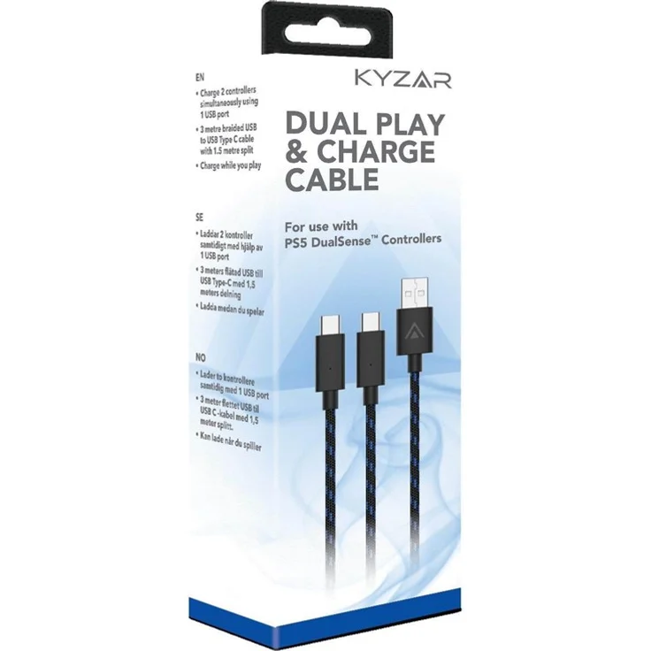 Kyzar Play and Charge Kabel für PS5, kompatibel mit PS5-Controllern, schwarz