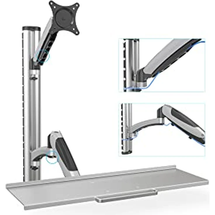 DIGITUS Monitor-Halterung & Tastaturablage - Wandmontage- 1 Monitor - Bis 2x 6 kg - VESA 75x75, 100x100 - Silber – Bild 5