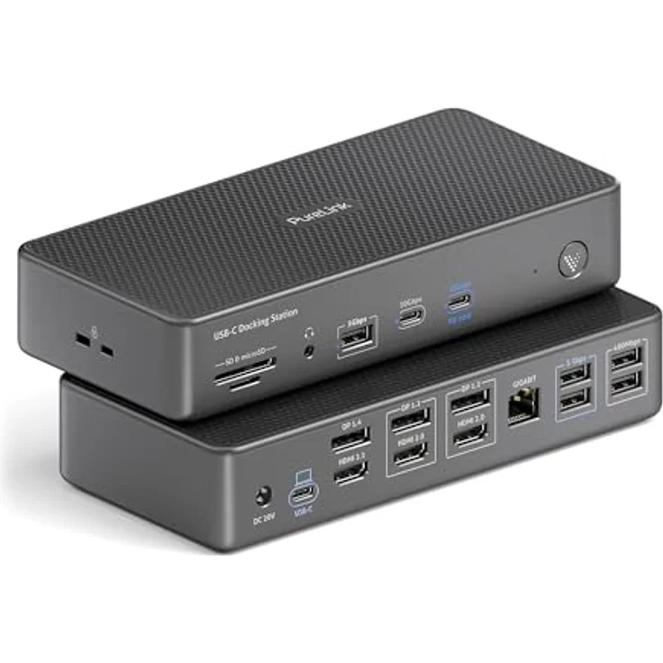 PureLink Vuelogic USB C Docking Station für 4 Monitore, 18-in-1 Multifunktionale Dockingstation Laptop, 3X HDMI / 3X DP 8k Unterstützung, Ethernet, Multiport, Schwarz – Bild 3