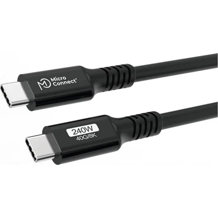 MicroConnect Premium USB-C Kabel, USB-C zu USB-C, 15 cm, Schwarz, 40 Gbps, 5 A, USB Power Delivery (240W)