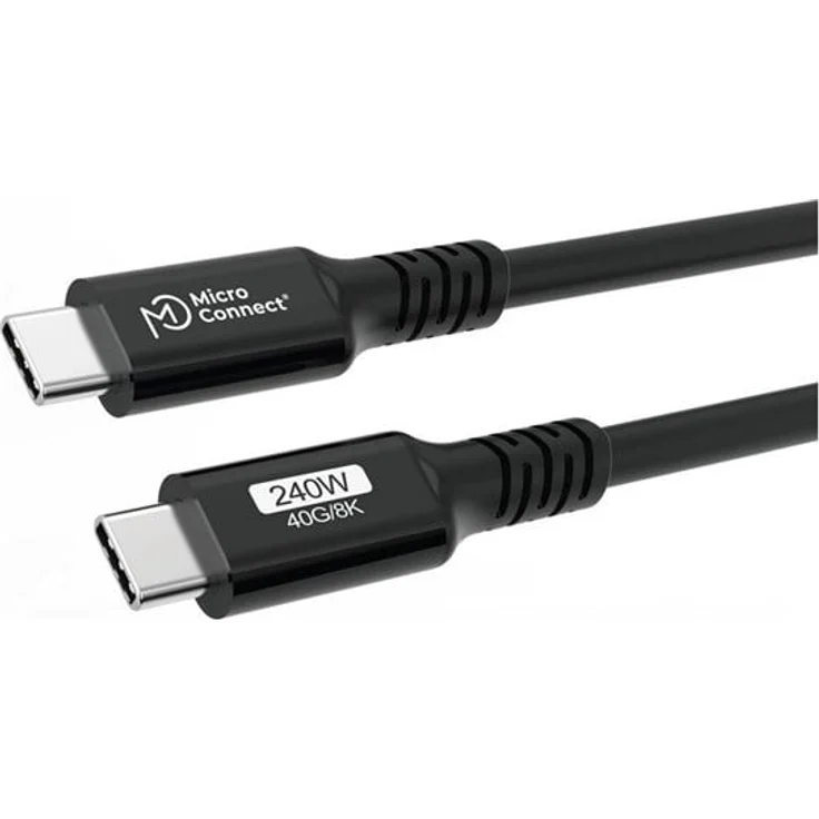 MicroConnect Premium USB-C Kabel, USB-C zu USB-C, 15 cm, Schwarz, 40 Gbps, 5 A, USB Power Delivery (240W)