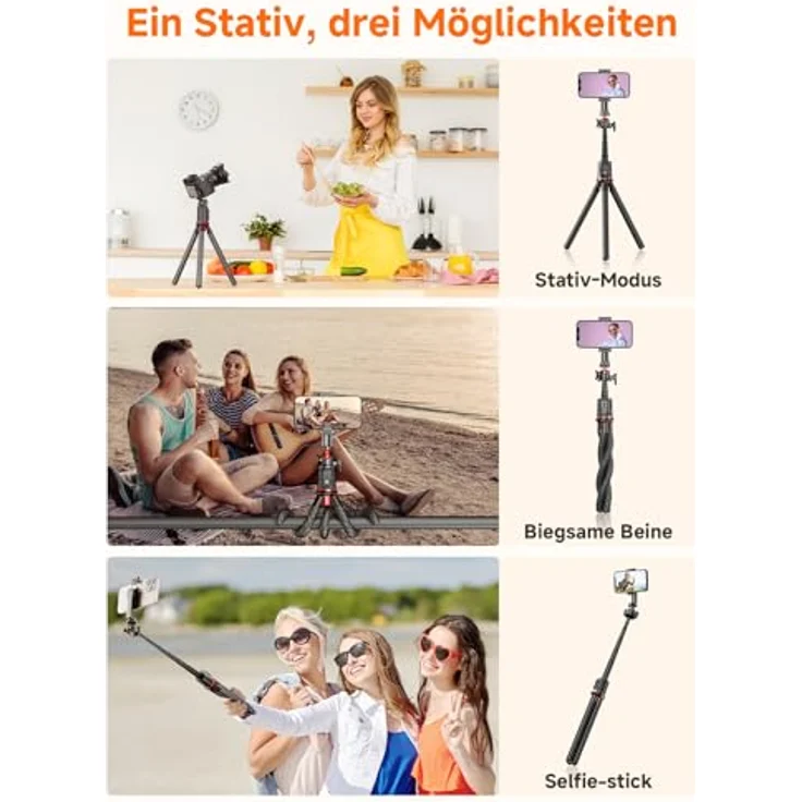 Rollei Easy Creator MonkeyPod, flexibles Stativ mit 360°-Kugelkopf und Teleskopstange, kompatibel mit Smartphones und Kameras – Bild 2