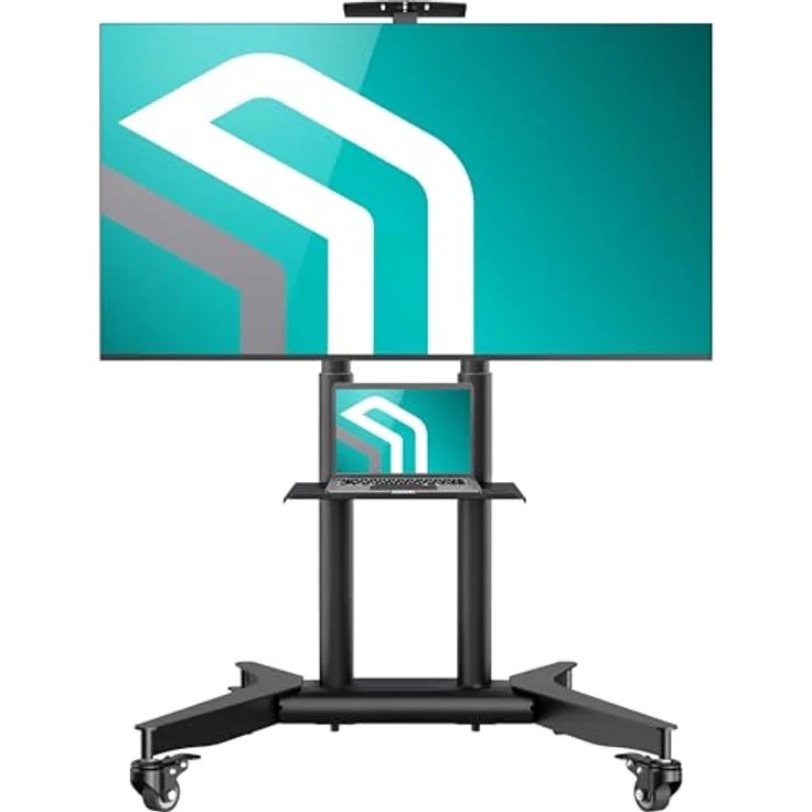 ONKRON TS1571-B, rollbarer TV Ständer für 32-75 Zoll Fernseher, max. Belastung 60 kg, höhenverstellbar, max. VESA 600x400, mit Rollen, schwarz – Bild 1