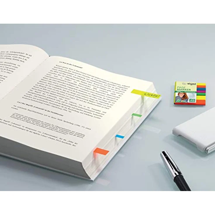 Sigel Haftnotizblock Haftmarker Film, 12x60mm, reißfeste Pfeil-Haftmarker in 5 Farben, transparent und beschriftbar, 5x40 Blatt – Bild 4