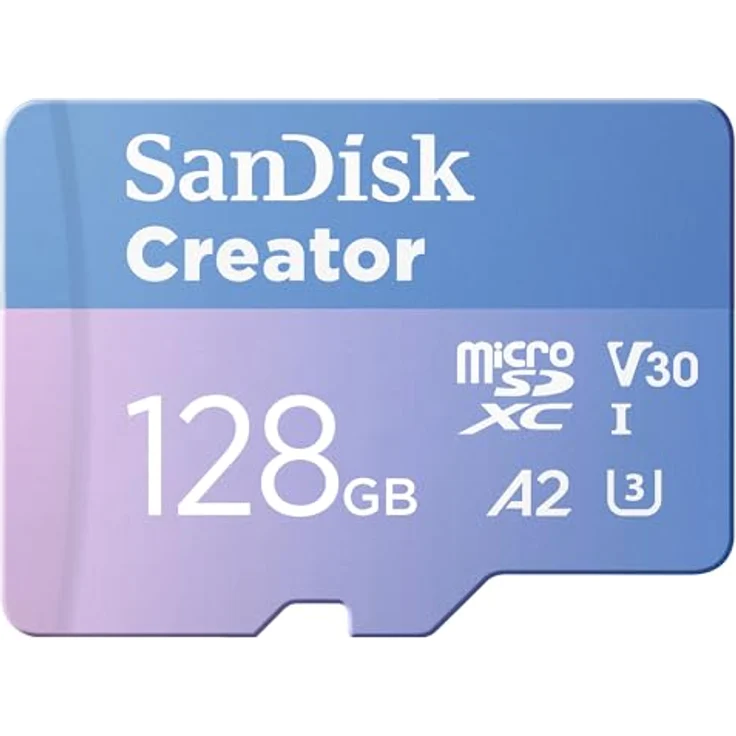 SanDisk Creator microSDXC UHS-I Speicherkarte 128 GB + Adapter (5.3K & 4K, A2, C10, V30, U3, bis zu 190 MB/s Übertragung, inkl. 3 Monate Adobe Lightroom) – Bild 1
