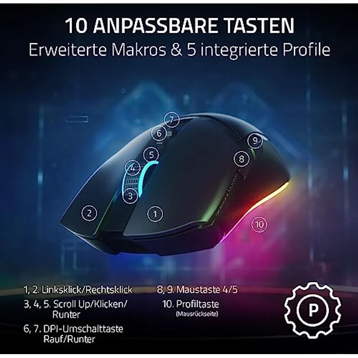 Razer Cobra Pro - Individuell anpassbare kabellose Gaming-Maus mit Razer Chroma RGB (10 Anpassbare Tasten, Chroma-Beleuchtung mit 11 Zonen, Optischer Focus Pro Sensor mit 30K) Schwarz – Bild 2