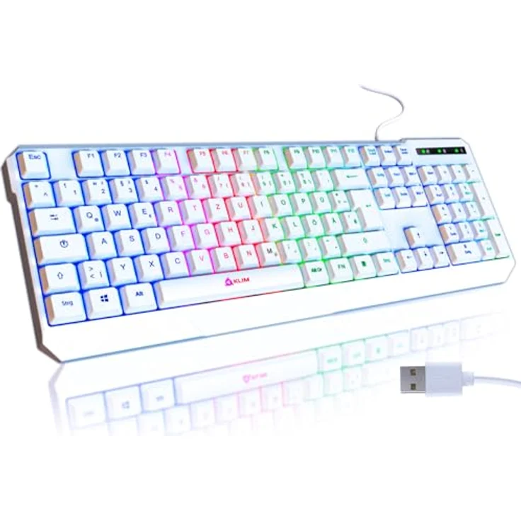 KLIM Chroma Gaming Tastatur QWERTZ DEUTSCH mit Kabel USB Weiß + Langlebig, Ergonomisch, Wasserdicht, Leise, RGB - PC Mac Xbox One X PS4 – Bild 1