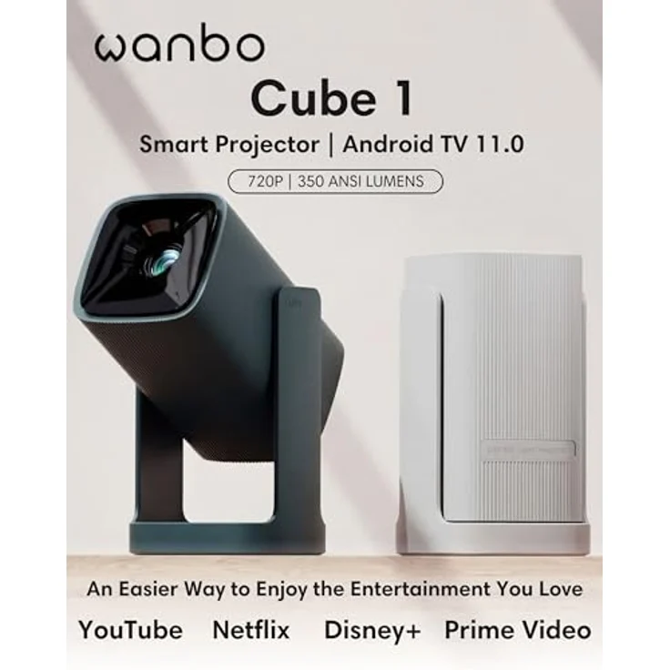 Wanbo Cube 1, HD Beamer mit 1280 x 720 Pixeln, 350 ANSI-Lumen Helligkeit, Android 11, WLAN, Alpine White – Bild 3