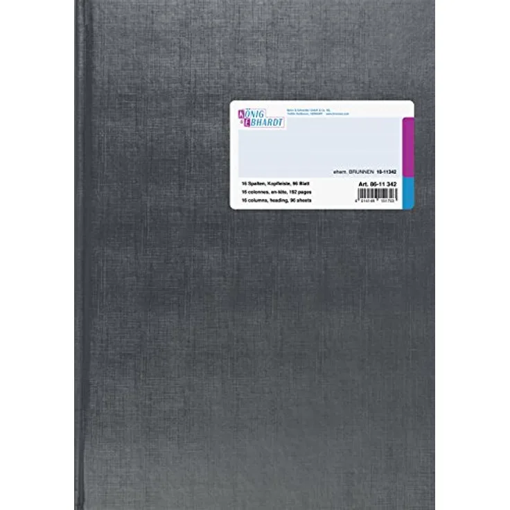 König & Ebhardt Notizbuch Spaltenbuch A4 mit 16 Spalten und 96 Blatt, hellgrau, Fadenheftung, austauschbare Kopfleiste