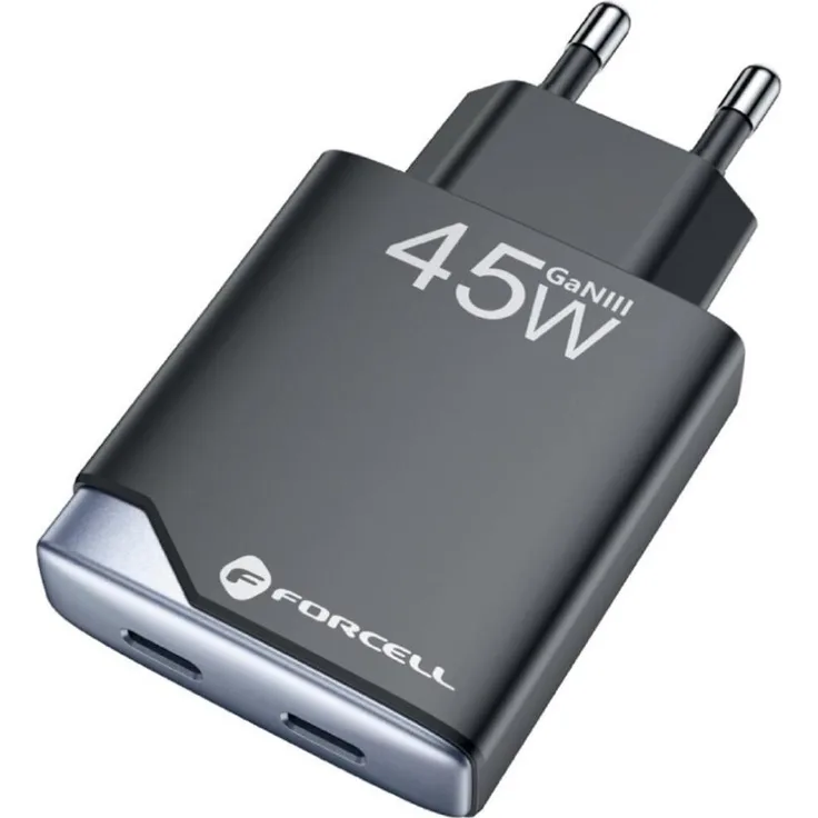 FORCELL F-Energy GaN III B245201 Ladegerät, 45 W, 2x USB-C, Schwarz, Quick Charge 4.0, Power Delivery, Super Fast Charging 2.0