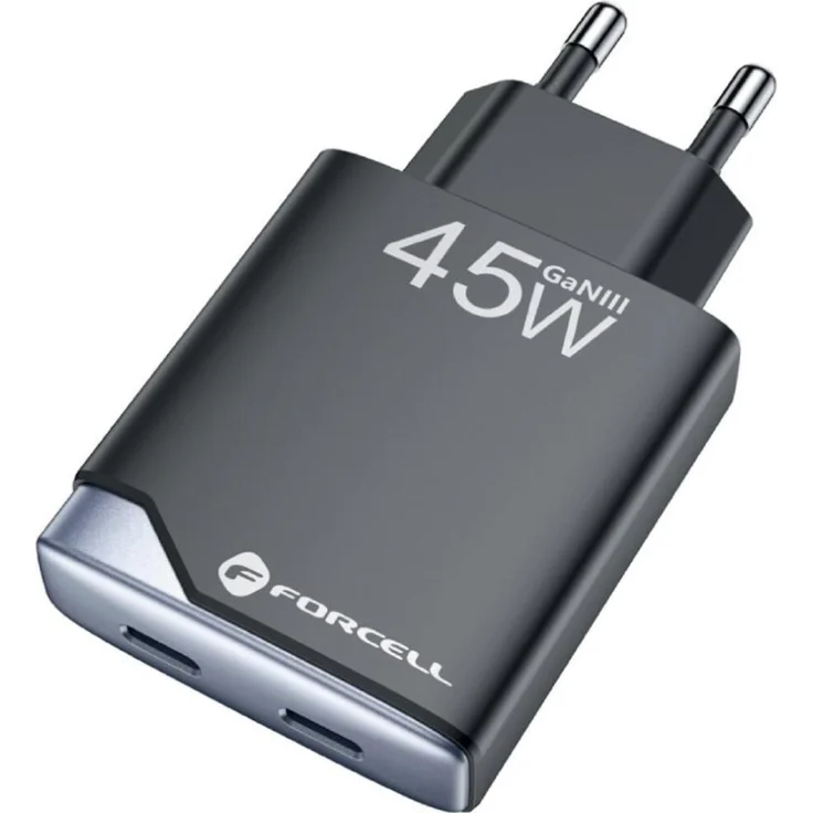 FORCELL F-Energy GaN III B245201 Ladegerät, 45 W, 2x USB-C, Schwarz, Quick Charge 4.0, Power Delivery, Super Fast Charging 2.0