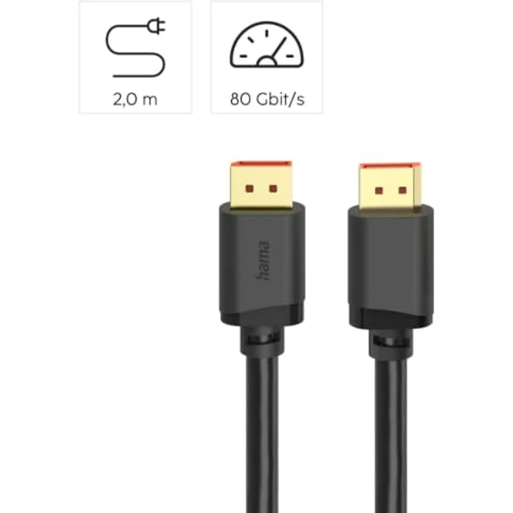 HAMA 2020320, 2M, 16K DisplayPort-Kabel, Schwarz, unterstützt UHBR20, vergoldete Stecker, doppelte Abschirmung – Bild 6