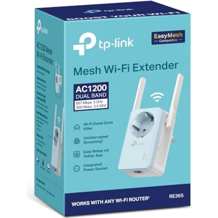 TP-Link RE365 AC1200 WI-FI Range Extender, 867 Mbit/s und 300 Mbit/s, WLAN Repeater mit integrierter Steckdose und Smart Signal Light – Bild 7