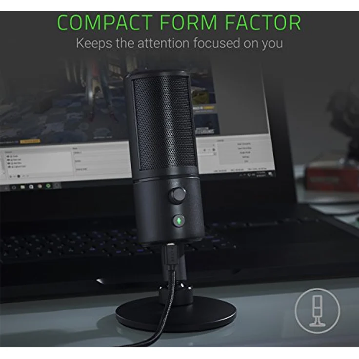 Razer Seiren X - USB Kondensator-Mikrofon für Streaming (Kompakt mit Schockdämpfer, Superniere Aufnahmemuster, latenzfrei, Stumm-Taste, Kopfhörer-Anschluss) Quartz – Bild 2