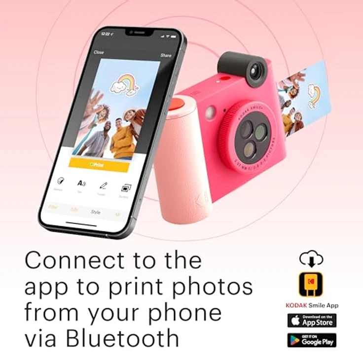 KODAK Smile+ 2-in-1 Digitale Sofortbildkamera & kabelloser Bluetooth-Fotodrucker - 10MP, Spezialeffekt-Drehobjektiv, Zink 2x3” Klebefotos, Drucken über Fun-App von Smart Devices - Fuchsie – Bild 3