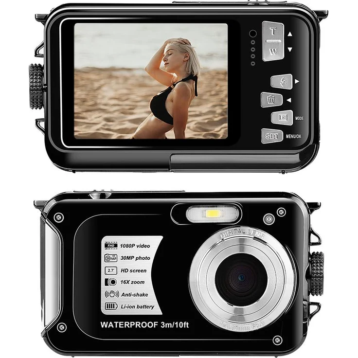 Lixada 1080P Ultra HD Action-Kamera, 30 MP, 2,7-Zoll-TFT-Bildschirm, 3 Meter wasserdicht, verwacklungsfrei, 16-facher Digitalzoom, unterstützt 128 GB TF-Karte, inkl. Akku und USB-Kabel