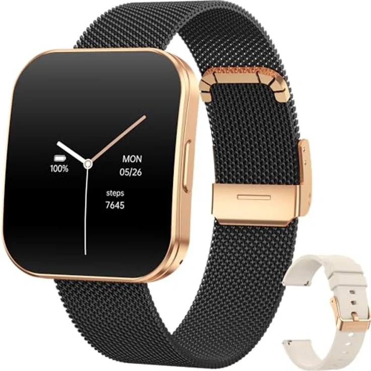 Levowatch Tiny Damen Smartwatch, 8mm dünn & Curved, mit AMOLED Always-On Display, Sprachsteuerung, wasserdicht, 3 Armbänder, Fitness-Tracker, Telefonfunktion – Bild 1