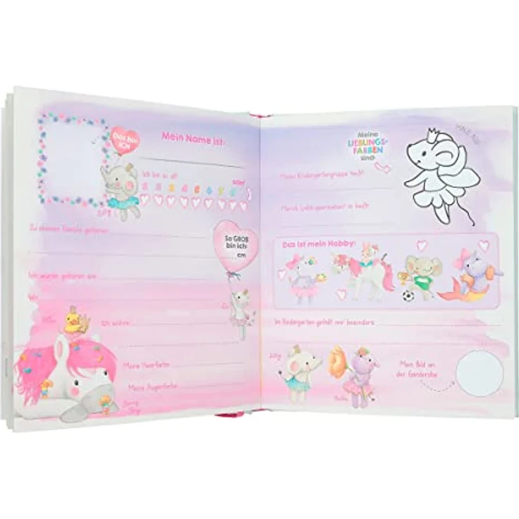 Depesche 12075 Princess Mimi - Kindergarten-Freundebuch im Prinzessinnen-Look, mit 96 verzierten Seiten, Rosa und Lila, wattiertes Cover, 21,5 x 18 x 1,5 cm – Bild 5