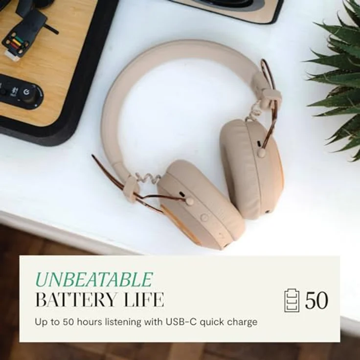 House of Marley Positive Vibration Riddim, kabellose On-Ear Bluetooth Kopfhörer mit 50 Std. Spielzeit, Mikrofon, USB-C Schnellladen, Crème – Bild 3