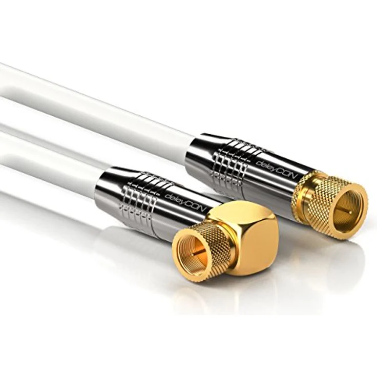 deleyCON 1,5m SAT Antennenkabel PREMIUM HDTV Satellitenkabel gewinkelt Koaxialkabel - F-Stecker (90° Grad) zu F-Stecker - Weiß - METALL vergoldet – Bild 2