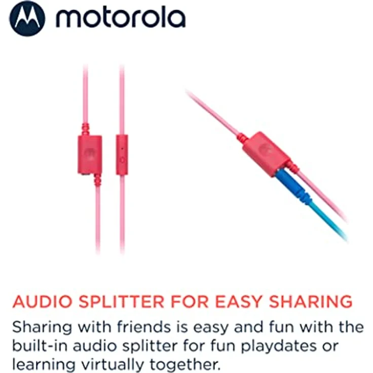 Motorola Sound MOTO JR200, Kinder Kopfhörer mit Kabel, Lautstärkebegrenzung 85 dB, Audio Splitter, BPA-frei, ab 3 Jahren, Rosa – Bild 4