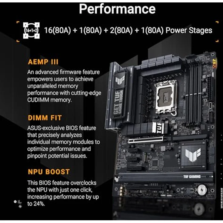 ASUS TUF Gaming Z890-PLUS WiFi Mainboard Intel LGA 1851 (ATX, PCIe 5.0, DDR5, Thunderbolt 4, 4X M.2, WiFi 7, Q-Release, Aura Sync) – Bild 3