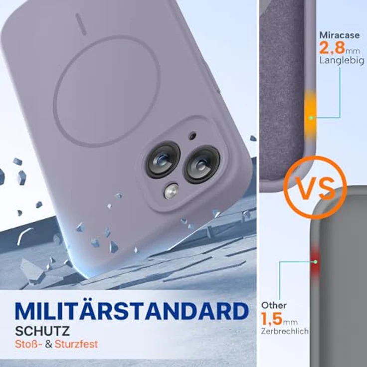 miracase iPhone 15 Hülle mit MagSafe, Flüssigsilikon mit kratzfestem Mikrofaser-Innenfutter, stoßfeste Handyhülle in Lavendel Grau – Bild 2