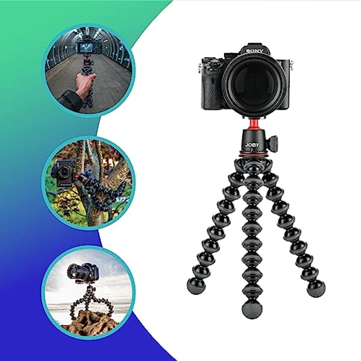JOBY GorillaPod 3K Kit Flexibles und leichtes Stativ (mit Kugelkopf für DSLR-, CSC- und spiegellose Kameras, Traglast bis zu 3 kg), Made in Italy, JB91507-BWW, Schwarz – Bild 2