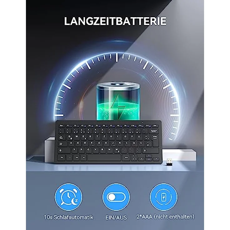 TeckNet X315 Ultra Slim Kabellose Mini Tastatur (QWERTZ, 2.4 GHz, 84 Tasten) Schwarz – Bild 5