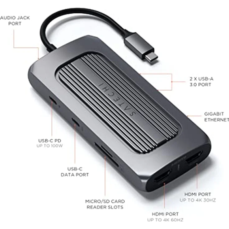 SATECHI USB-C Multiport MX Adapter – Dual 4K HDMI, 100W USB-C PD Charging, Gigabit Ethernet, USB-C Data – Für M2/M1 MacBook Pro/Air, M2, M1 iPad Pro/Air, M2 Mac Mini, iMac M1 – Bild 5