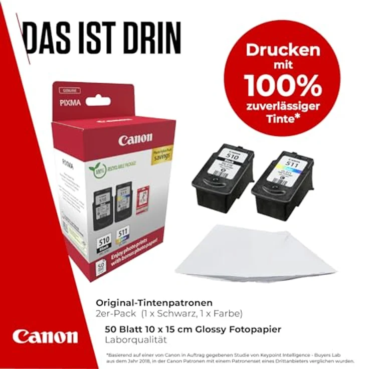 Canon PG-510/CL-511, Druckköpfe schwarz und color + Fotopapier, 2er-Set, 2x 9,0 ml – Bild 3