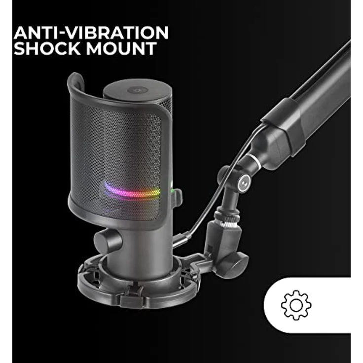 MARSGAMING MMIC-XT, Professionelles High Definition 192Khz 24-bit Studiomikrofon, Kugelarm, Anti Shock Mount, Pop Filter Metallgitter, Schwarz – Bild 2