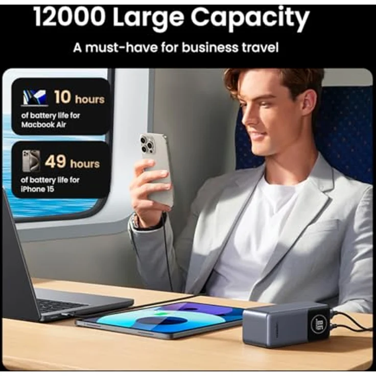 UGREEN 100W Powerbank 12000 mAh (35526B) mit 2 USB-Ausgängen und 13-fachem Schutz, grau – Bild 4