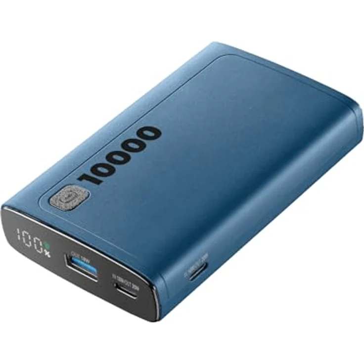 Cellularline Power Bank Elite 10000 PD Blue (60984), Tragbares Ladegerät - 10.000 mAh, 3-faches Laden, LCD-Display – Bild 1