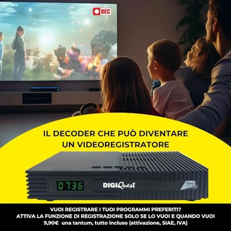Digiquest Tivùsat Ti9 DVB-S2 Decoder mit Fernbedienung 2 in 1, schwarz, inklusive Tivusat-Karte, Aufnahmefunktion zuschaltbar - DAZN Zone Kanal-fähiges Gerät – Bild 5