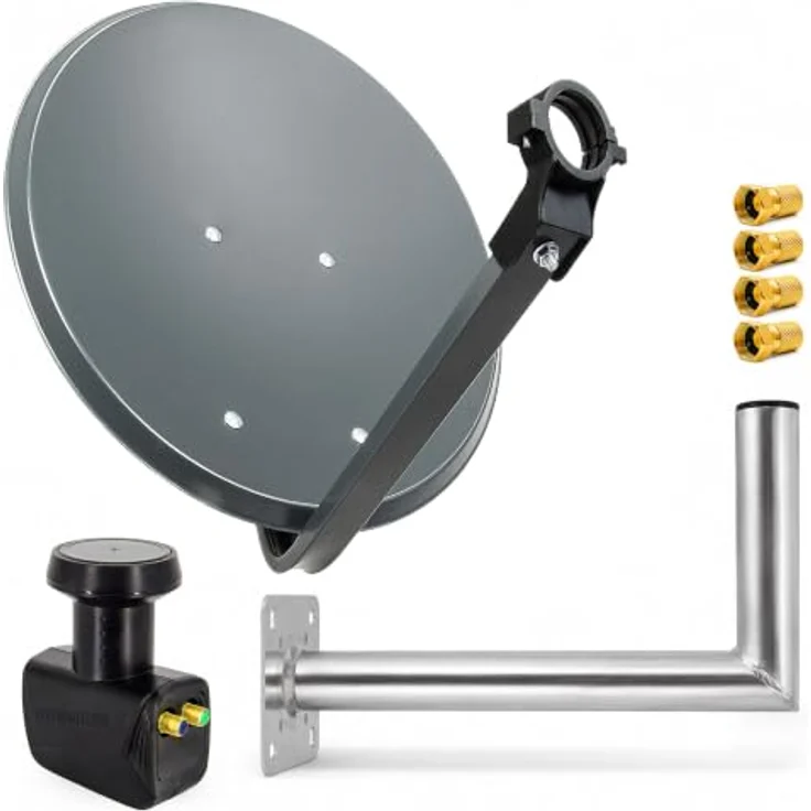 PremiumX SAT Anlage 60cm, Satellitenantenne mit Twin LNB 0,1dB in Schwarz und robuster Wandhalterung aus Aluminium – Bild 1