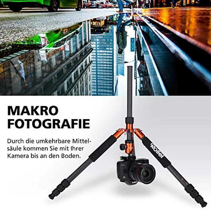 Rollei C5I I Orange I leichtes Foto-Stativ aus Carbon I Reise-Stativ mit Kugelkopf und Stativtasche I Verwendbar als Macrostativ, Einbeinstativ-Monopod und Ministativ I Arca Swiss Platte – Bild 4