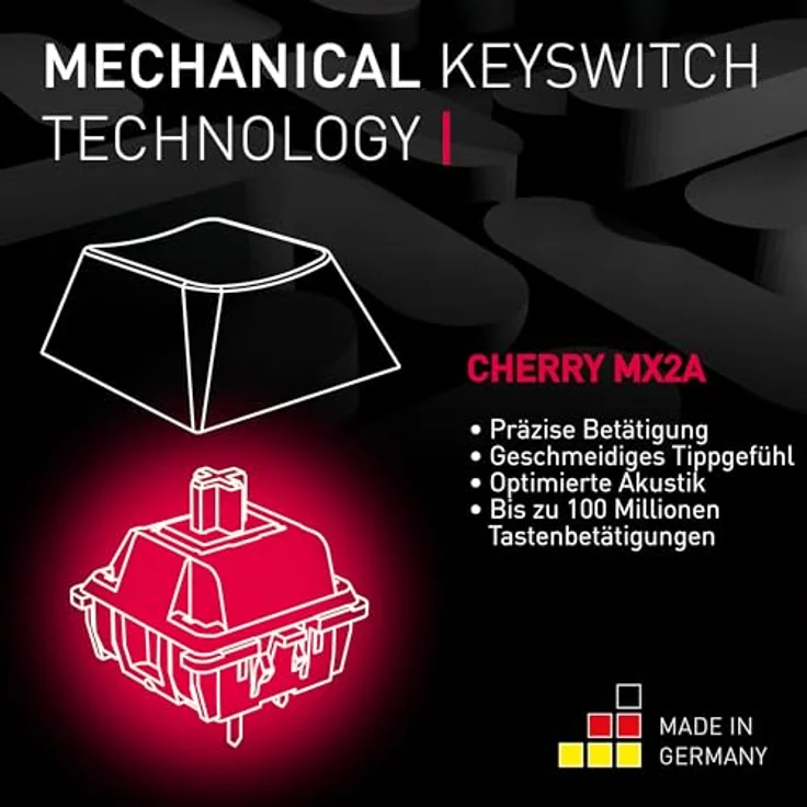 CHERRY MX 8.2 TKL Wireless Gaming-Tastatur, Deutsches Layout (QWERTZ), Bluetooth, 2,4 GHz, MX2A RED Switches, Schwarz – Bild 4