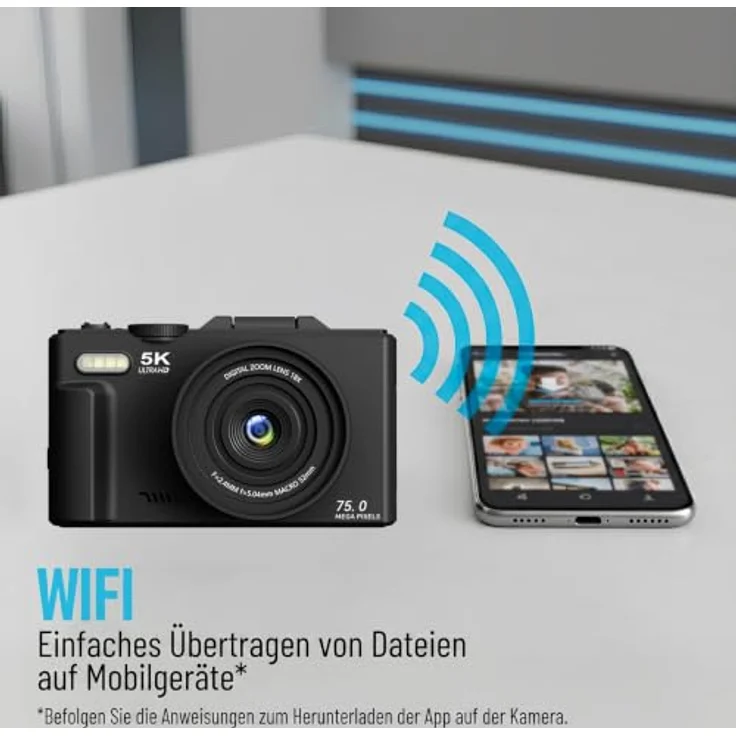 Senzo Digitalkamera 5K, 75MP, 18x Zoom, 60FPS, kompakt mit WiFi und 64GB Speicher – Bild 5