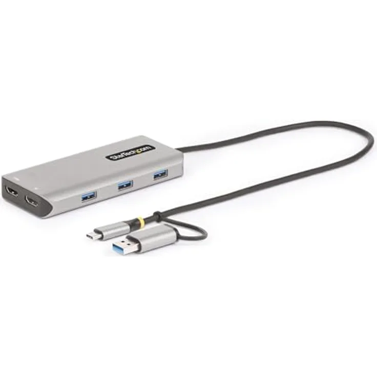 StarTech.com USB-C Multiport Adapter mit USB-C zu USB-A Dongle, USB C Docking Station 2X HDMI (4K30Hz/1080p60Hz), 3X USB-A 5Gbps, Mini Dock, Laptop Dockingstation, 40cm Kabel (167B-USBC-MULTIPORT) - Erhöhte Produktivität und Dual Display Kompatibilität, Silber