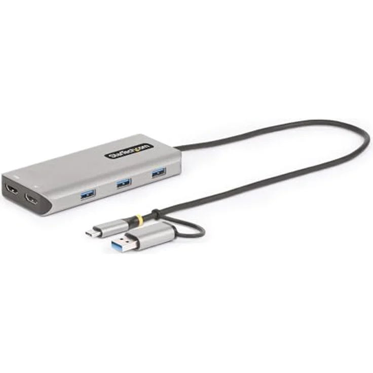 StarTech.com USB-C Multiport Adapter mit USB-C zu USB-A Dongle, USB C Docking Station 2X HDMI (4K30Hz/1080p60Hz), 3X USB-A 5Gbps, Mini Dock, Laptop Dockingstation, 40cm Kabel (167B-USBC-MULTIPORT) - Erhöhte Produktivität und Dual Display Kompatibilität, Silber – Bild 1