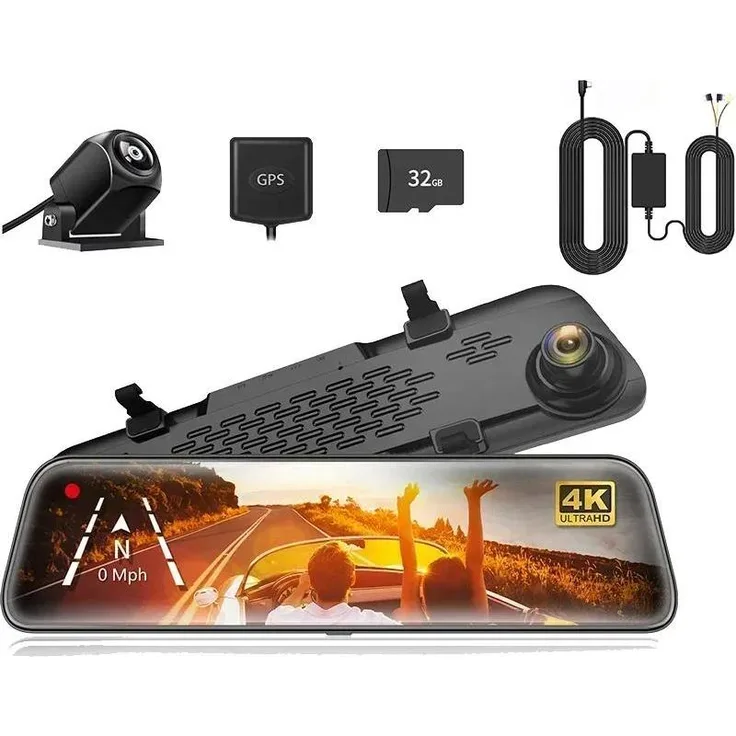 StarTech Rückspiegel Dashcam 4K vorn + 1080p hinten, 30,5 cm IPS Touchscreen, GPS, Hardwire-Kit, Weiß